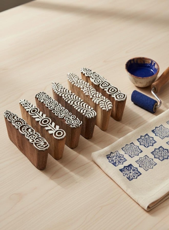 KHUSHA CREATIONS Set of 5 Handcrafted Wooden Printing Block for Fabric Paper & Clay - Indian Border Design Stamps for Textile Printing DIY Craft & Mehndi Art - Image 5